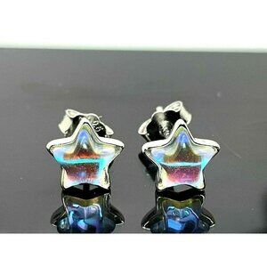 Women's Kids Earrings Sterling Silver .925 Moonstone Star Shape Studs Cu…